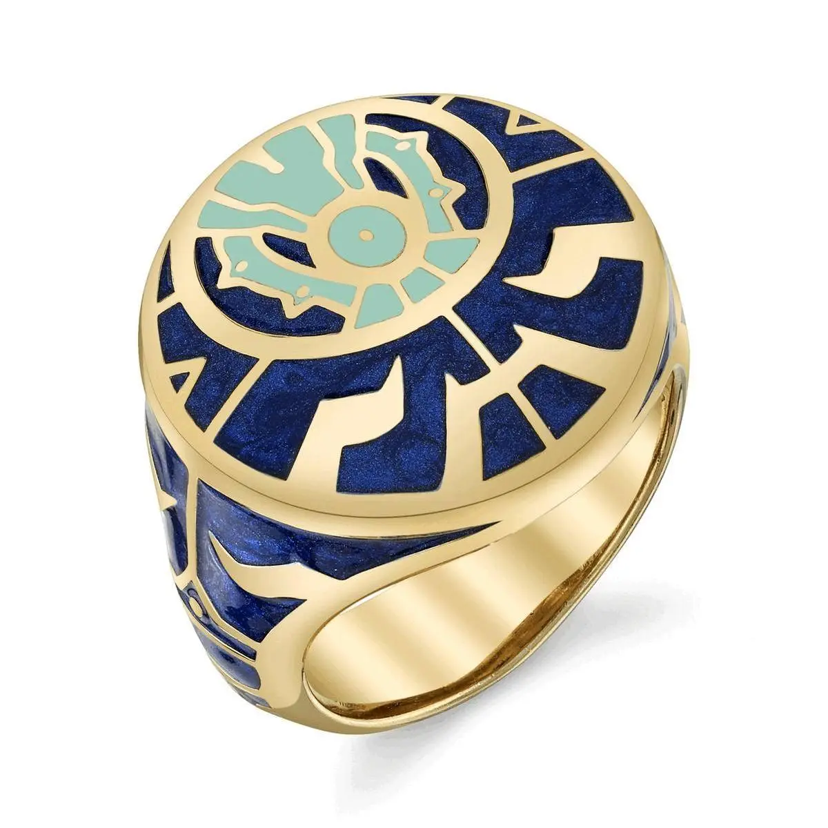 Magic: The Gathering x RockLove Arcane Signet Ring Jewelry - 20mm x 20mm Gold-Plated Sterling Silver, Cobalt Blue Glow-in-the-Dark Enamel, Handcrafted Engraved 'LE 500', Glassy Glittering Finish, Limited-Edition Collectible Beautiful Ring for Adults