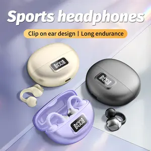 MSHUKCOE Open-Ear Earbuds Clip-On Headphones Bluetooth 5.4 Stereo Sound Waterproof Sports Earbuds with Digital Display & Touch Control for Outdoor Activities