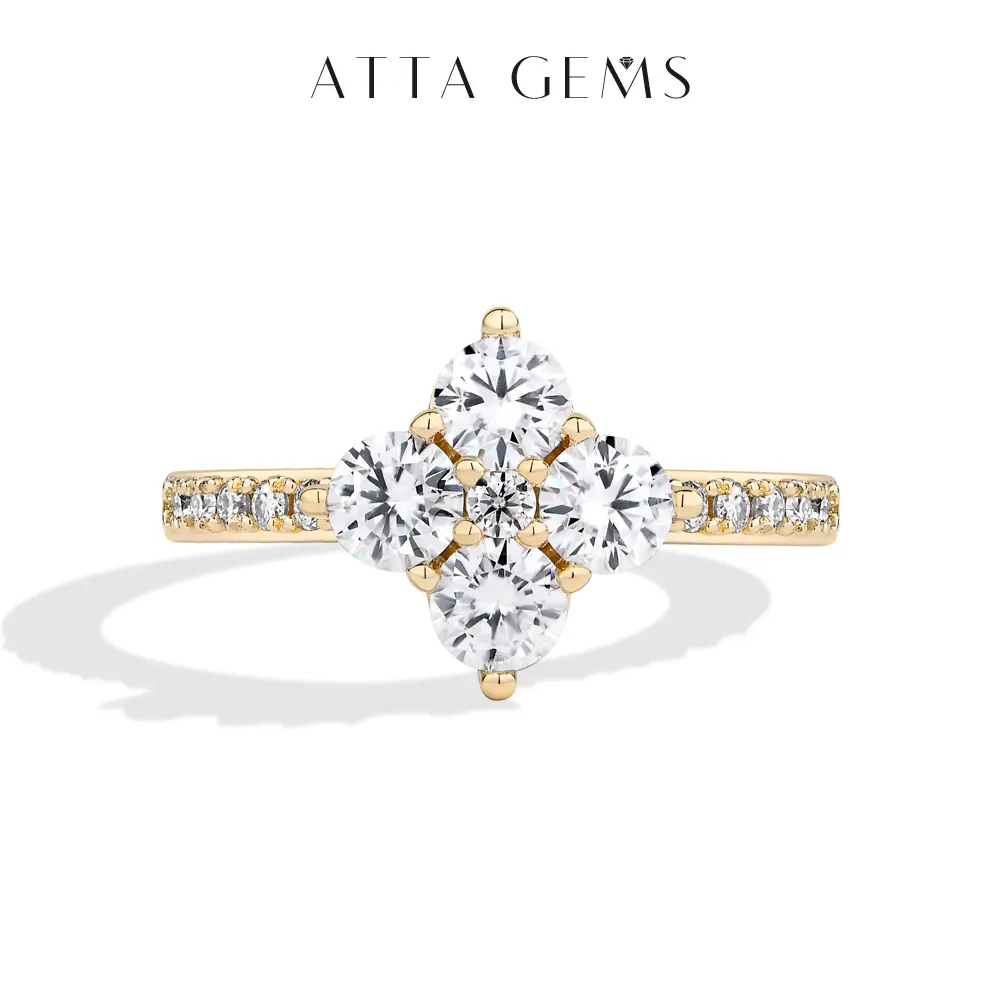 ATTAGEMS Round Cut Lab-Created Moissanite Lucky Ring for Women Real 925 Sterling Silver Sparkling Rings Birthday Party Daily Fine Jewelry Set Gift R310, Solitaire Ring summerwins