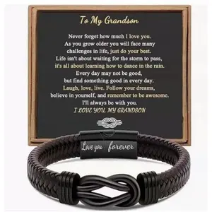 Infinity Leather Bracelet for Men, Braided Cuff Bracelet Gift for Dad Son Husband, Birthday Christmas Anniversary Present