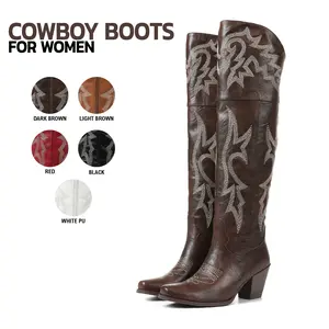 Over The Knee Cowboy Boots For Womens Pointed Toe Zipper Closure Block Heel Embroidered Cowgirl Festival Country Wedding Party Casual Dance Elegant Comfortable Western Fashion Knight Boots