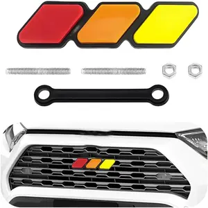 Front Grille Badge, Classic Retro Tri-Color Stripe Automotive Mesh Grille Label Emblem, Decorative Decal Badge Compatible with Tacoma 4Runner, Decoration Car Accessories (D)