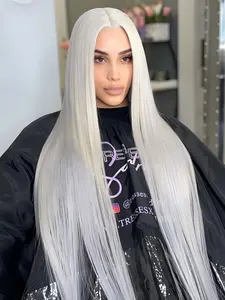 13x4 Silver Grey Pre Plucked Lace Front Wig Straight Natural HD Synthetic Lace Wig Heat Resistant Fiber for Party Daily Christmas Halloween  32 Inch Natural Looking Wig