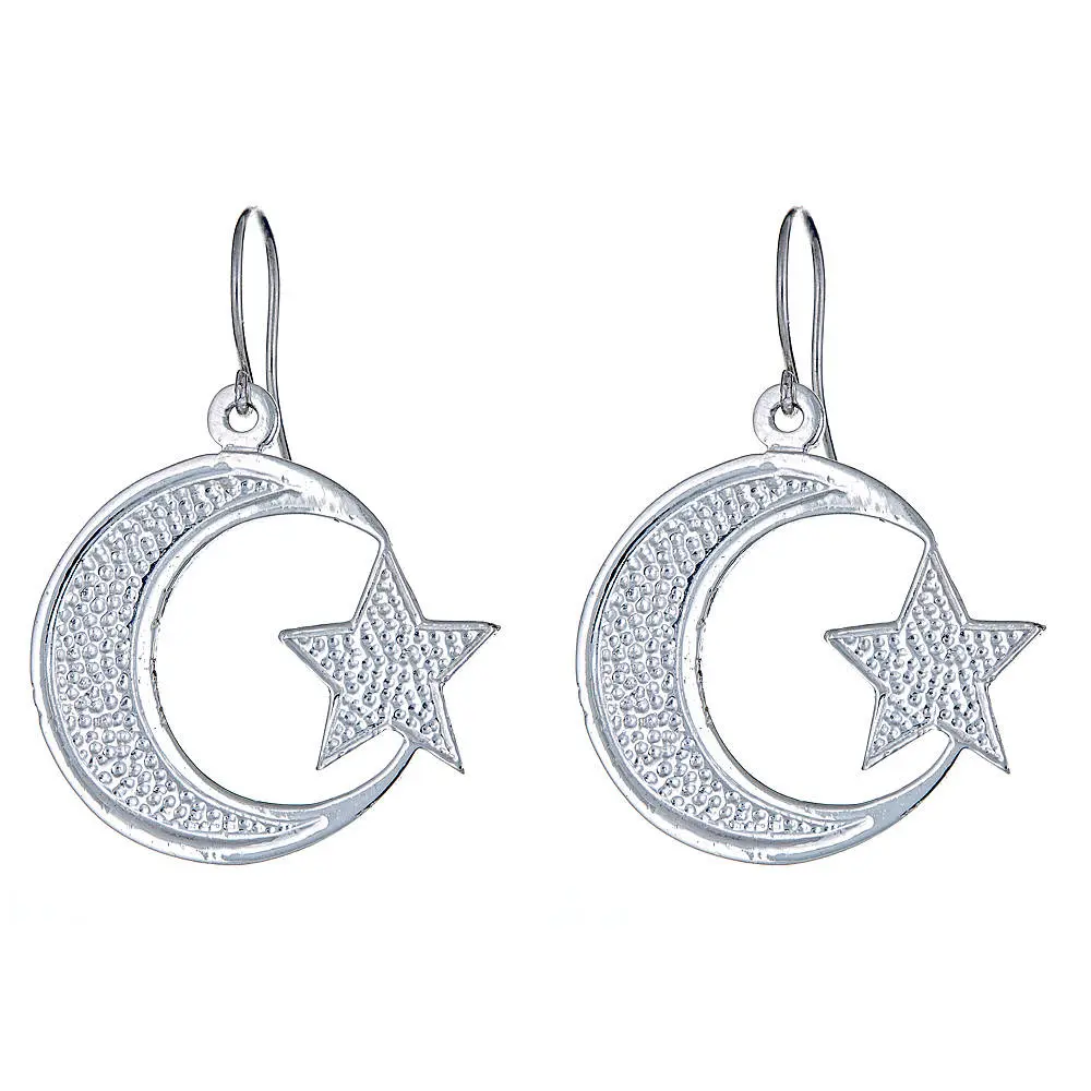 BETTER JEWELRY Women's .925 Sterling Silver Drop Earrings, Large Textured Moon & Star Design, 5g, Handmade in the USA, in Gift Box, Adults, 5 Grams