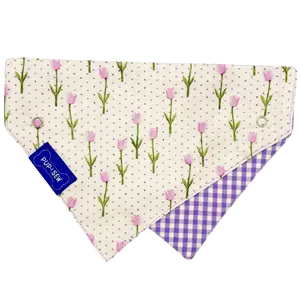 Purple Tulip Dog Collar Bandana, Reversible and Two-Tone