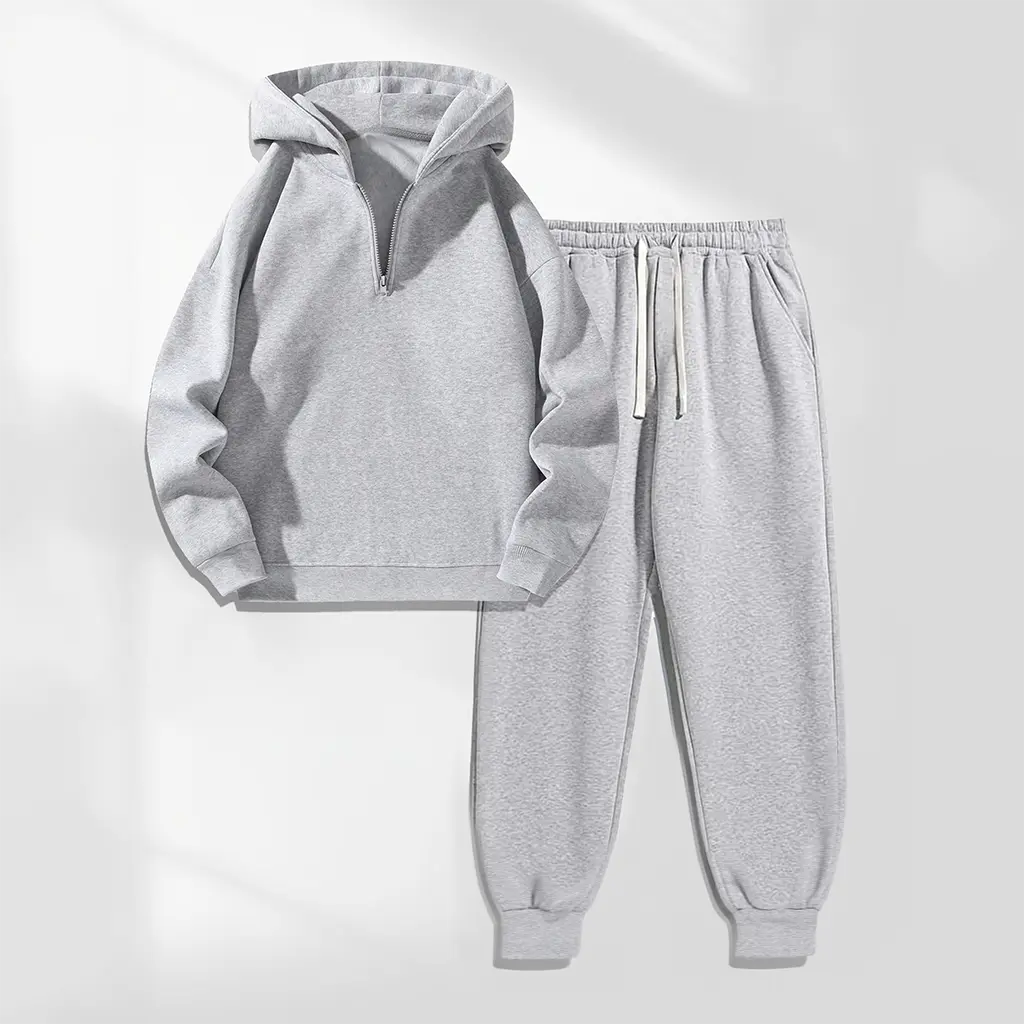 Men's Plain Two Piece Sweatsuit Set Basic Regular Fit Drop Shoulder Half Zip Hoodie & Drawstring Sweatpants with Pockets Casual Long Sleeve Fall Winter Streetwear Tracksuit Comfortable Men's Outfit for Daily Indoor Outdoor Wear
