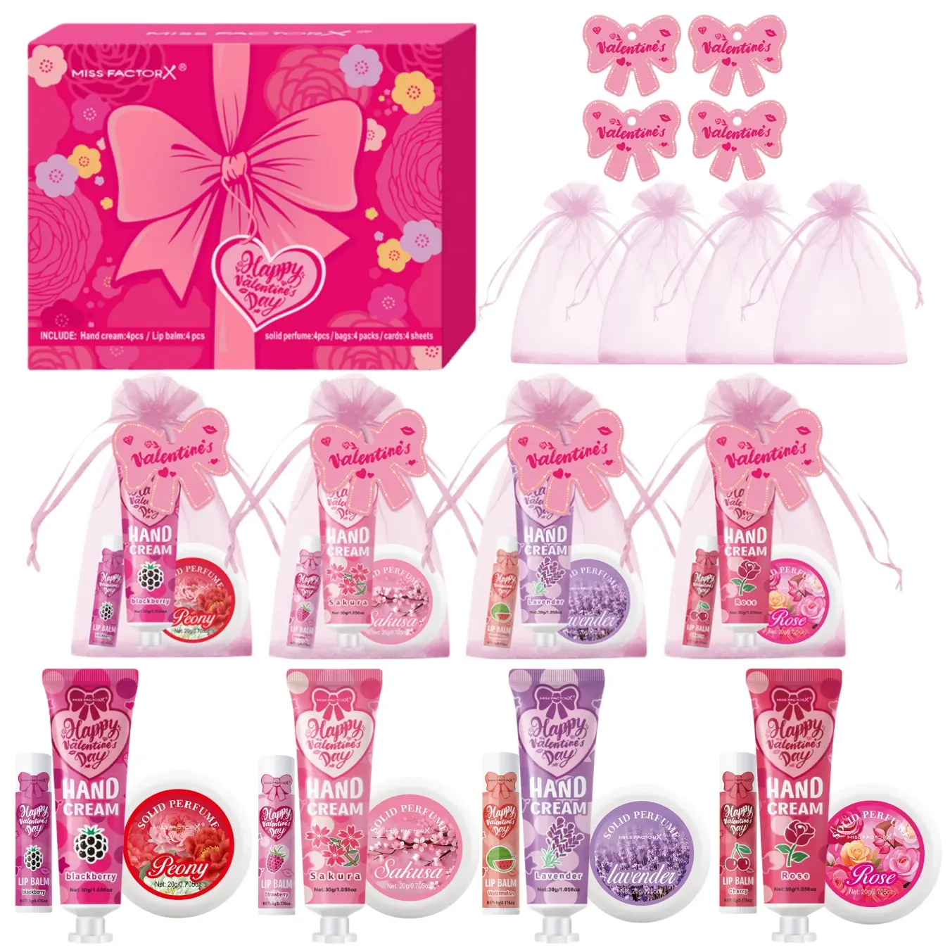 Valentine's Day Perfect Gift Bundle Gift Idea Gift Package Gift Set 20pcs Box Wedding Bulk Thank You Gifts Lip Balm Hand Cream Perfume Bag Bow Card Unique Gift for Colleagues Friends Women