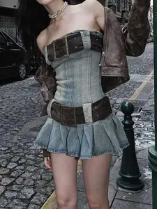 Denim Mini Dress With Belts