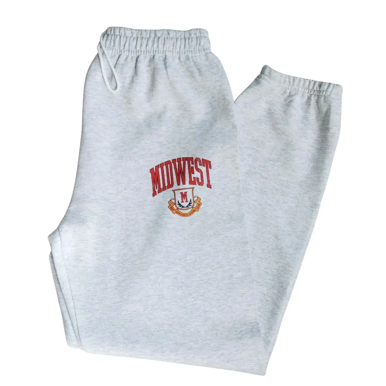 Midwest Logo Sweatpants, Distressed Varsity Joggers, Ash Gray Oversized Gildan Sweatpants, Unisex Drawstring Lounge Pants S