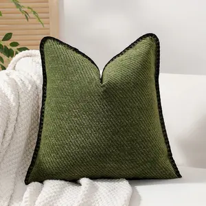 New Style Cushion Cover Set, Simple Design Chenille Trimmed Pillowcase, Ideal for Sofa Pillows and Bed Headrests, 1 Piece