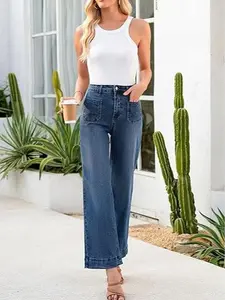 ETTELO Women Jeans Straight High Waisted Stretchy Trendy Pants with Pocket Jeans for Women