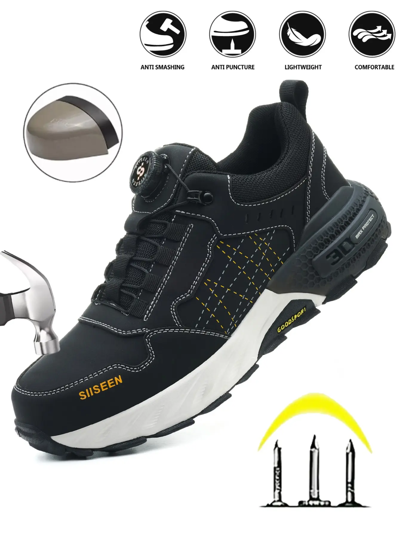Men's Steel Toe Safety Shoes, Anti-Splash and Lightweight Work Boots, Slip-Resistant for Outdoor and Industrial Use