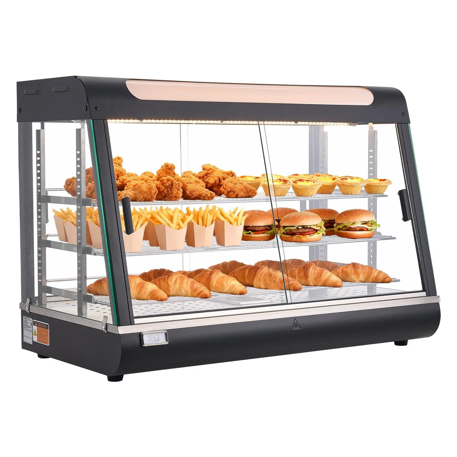 【Summerfinds】VEVOR 3-Tier Commercial Food Warmer Display, 1400W Food Display Warmer with LED Light, Top Storage and Adjustable Shelves, 86℉~185℉ Steam Heating, 137Qt/130L for Hamburger, Pizza, Bread, Fried Chicken