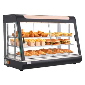 【Father's Day】VEVOR 3-Tier Commercial Food Warmer Display, 1400W Food Display Warmer with LED Light, Top Storage and Adjustable Shelves, 86℉~185℉ Steam Heating, 137Qt/130L for Hamburger, Pizza, Bread, Fried Chicken