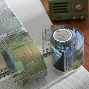 Vintage Landscape Sticker Roll, Retro Hand Account Deco Material, Perfect for Scrapbooking & Journaling, Unique Decorative Element