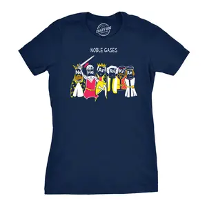 Womens Noble Gases Science T Shirt Funny Nerdy Tee for Geeks Cool Graphic Funny Womens T Shirts Cute Vintage Fashion Casual Ladies T-Shirt Gift Science Tops for Women Funny Nerd Top Women's Novelty Tees Navy