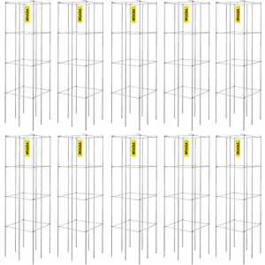 VEVOR Tomato Cages, 11.8\" x 11.8\" x 46.1\", 10 Packs Square Plant Support Cages, Silver PVC-Coated Steel Tomato Towers for Climbing Vegetables, Plants, Flowers, Fruits
