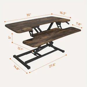 2024-NEW-32/35 Inch FitStand Smooth-Height Stand Up Desk Converter - Dual Monitor Workstation with Instant Sit to Stand Functionality, Spacious Wooden Tabletop, and Keyboard Tray for Enhanced Productivity and Ergonomic Comfort in Home Office