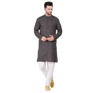 Men’s Ikkat Print Kurta - Black