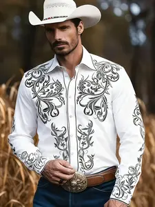 Men's Western Cowboy Shirt, Vintage Long-sleeved Top, Work Shirt, Workwear