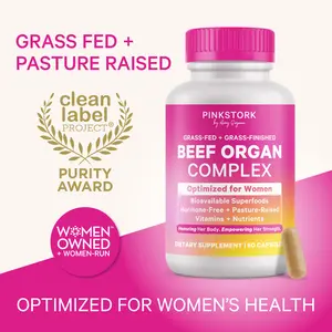 Pink Stork Beef Organ Supplement for Women - BERRY Scented | Liver, Heart, Ovary, Kidney, Uterus | Grass-Fed | Primal Multivitamin | Iron B12 CoQ10 Vitamin A | 1 Month Supply | Hormone + Energy | 60 Capsules