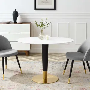 Modway Zinque 42" Oval Dining Table in Gold White