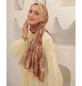 Tulip Garden Cotton Patterned Shawl Hijab - Peachy Beige