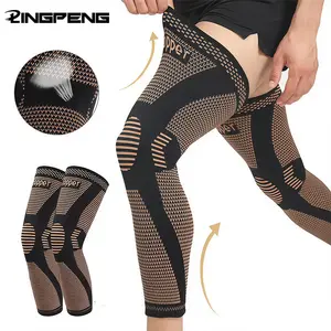 Copper Long Knitted Compression Knee Braces - Sports Knee Sleeve - Full Leg Compression Sleeves for Men & Women - Support for Exercise