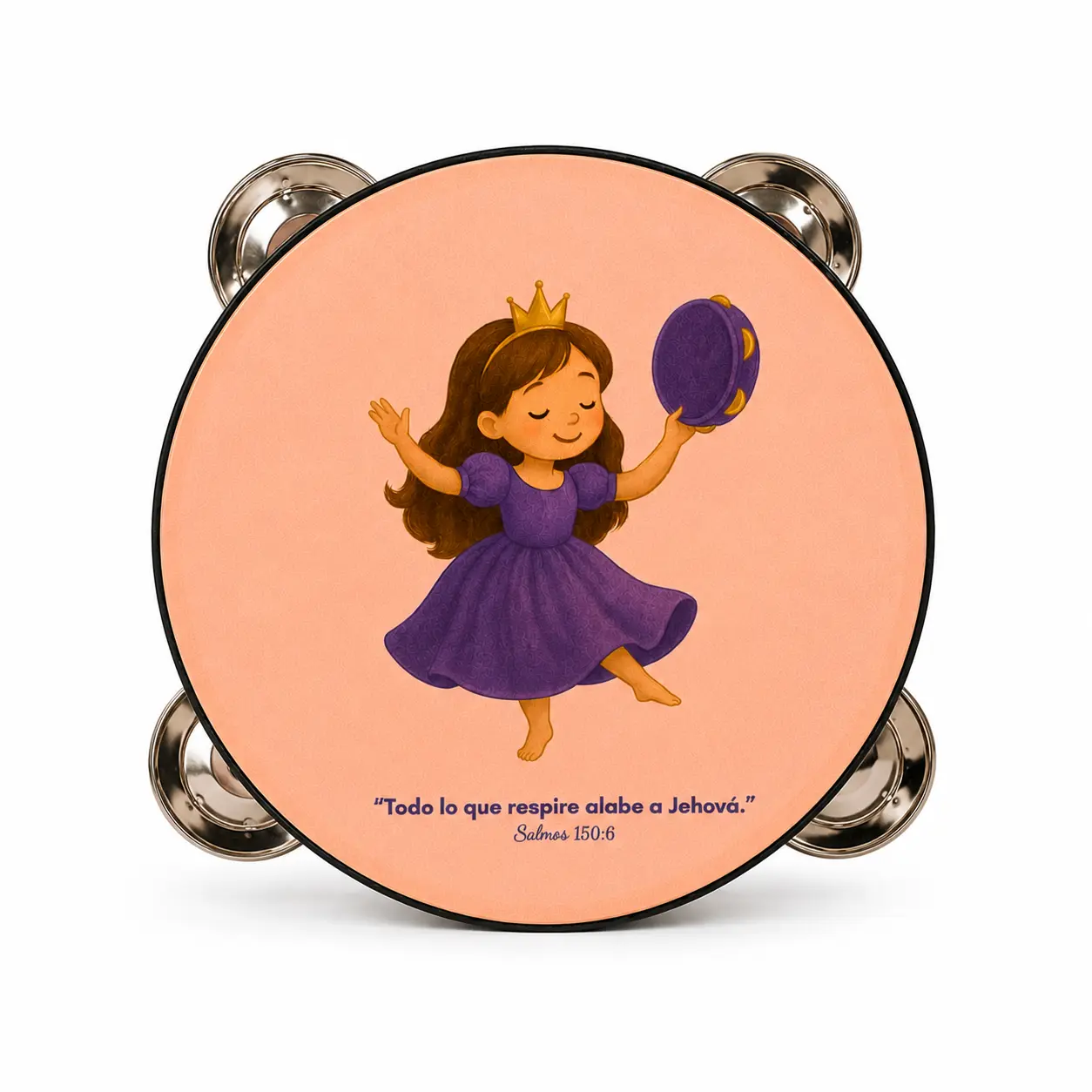 Personalized Princess 2-Tambourine, Synthetic Leather Non-Slip Grip, Metal Cymbals Handheld Percussion Musical Instruments, Durable Hand Percussion for Pleasant Sounds