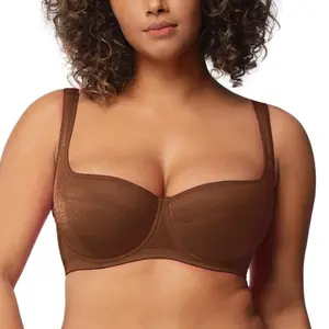 Starry Night Plus Size 4mm Lightly Padded Balconette Bra Underwire Lifting Support Glass Shimmer Fabric Enhanced 0.5-1 Cup Size U Shaped Back Smoothing Wider Padded Straps Sexy Demi Low Cut Natural Push Up for Big Bust Women