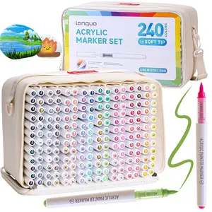 Automatic Ink Control Acrylic Paint Markers, Brush Tip Paint Pens for DIY Art, Handbag Design with Storage Base, Ideal for Various Surfaces, Soft Tip Markers