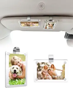 CENPIN Magnetic Car Sun Visor Photo Clip 2-Pack, Clear Acrylic Wallet-Size Picture Holder 2.36"x3.5", Horizontal & Vertical Display, Easy Clip Car Picture Frame for Family & Pet Photos, Compatible with Polaroid Go & Instax Mini