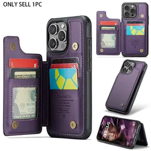 Suitable for iPhone 11, 12, 13, 14, 15, 17 Pro Max cellphone wallet protection cover case with card clip, RFID recognition, credit card slot, tripod, shockproof, Protective, women's, men's, purple