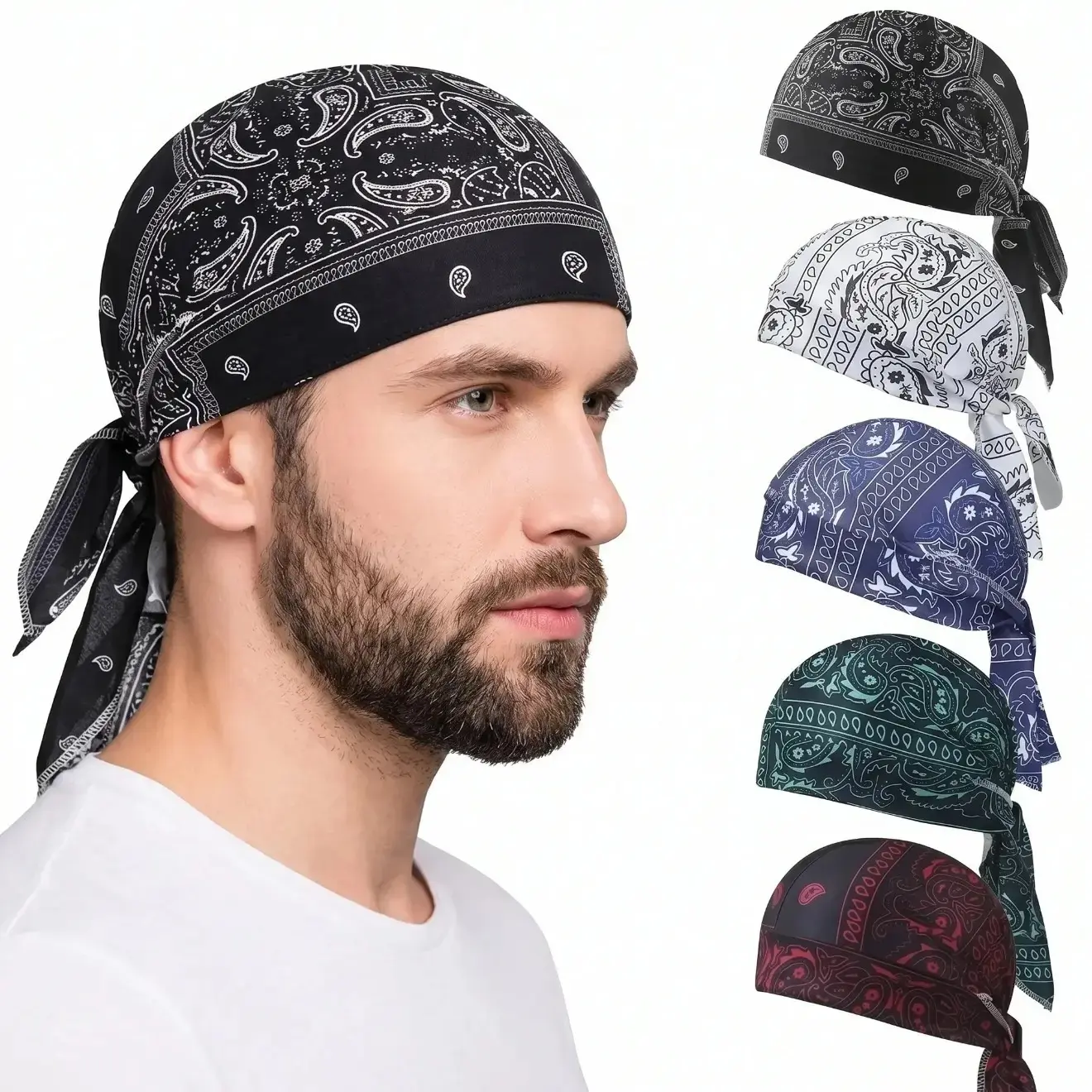 5-Pack Paisley Print Bandana Set - Adjustable Fashion Headscarf, Bandana Head Wrap, Breathable Helmet Liner, Bag Charm Twilly for Cycling, Sports | Luggage & Bag Accessories, Scarf Bandana