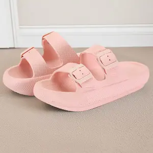 Lumubby Sandals for Women and Men Pillow Slippers Double Buckle Adjustable EVA Flat Slides Comfortable Soft Rubber Sole Waterproof Washable