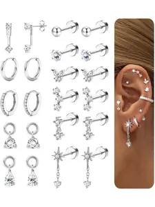 Flat Back Earrings for Women-Hypoallergenic 316L Surgical Steel Earring Stacking Set-Gold Plated Small Ear Studs & Hoop Earrings Cartilage Tragus Helix Piercing Jewellery