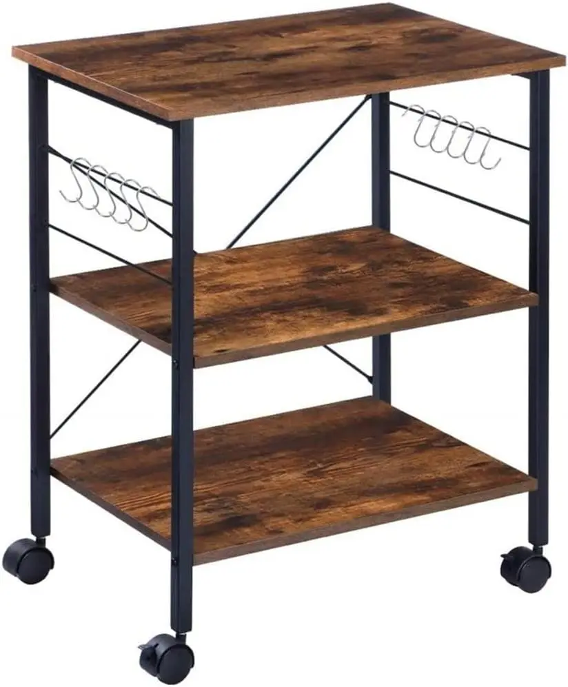 3-Tier Steel Kitchen Storage Cart, Movable Wheeled Multifunctional Rack for Household Microwave Oven Holding