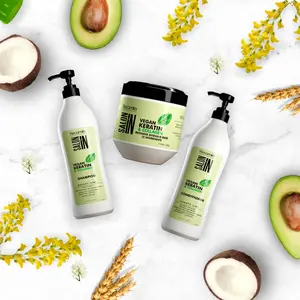 Vegan Keratin & Collagen 3 - Piece Set: Shampoo + Conditioner 33.8oz each & Hair Mask 17.64oz | Deep Repair, Hydration & Shine | Deep Treatment with 10-Ingredient  Aloe Vera, Avocado & Coconut Oil |  No Parabens, Salt-Free. Salon Results at Home