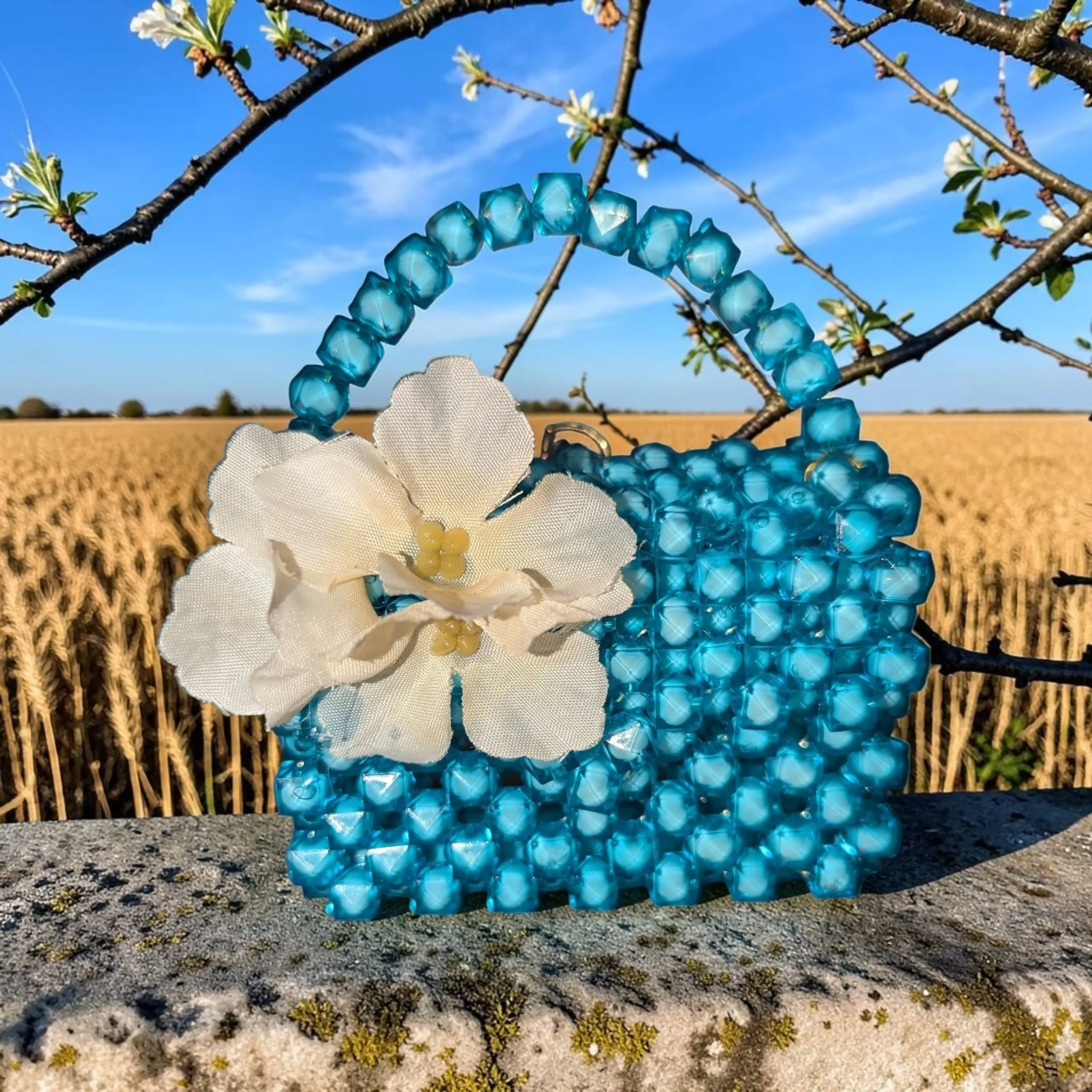 Handmade Mini beaded bag keychain