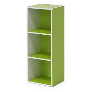LUDER Modern 3-Cube Particle Board Bookcase, Open Shelves, Easy Assembly, Stylish Design, 9.3x12x31.5 in, for Living Room, Home Office, White/Green, Modern Bookshelf