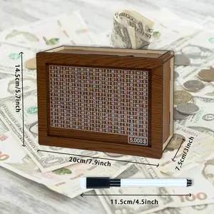 Wooden Money Box with Counter, Money Saving Goal Organizer Storage Box with Pen, Money Saving Jar, Money Jar, Coin Bank, Piggy Bank for Adults & Kids, Teen Girl Gifts, Money Jar Gift for Friend, Home Essentials