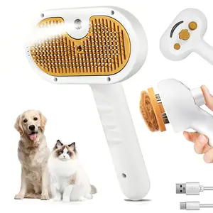 Pet Steam Brush for Dog & Cat - 3-in-1 Steam Grooming Brush for Shedding & Hair Removal - Self Cleaning Spray Comb with Mist for Long Haired Pets
