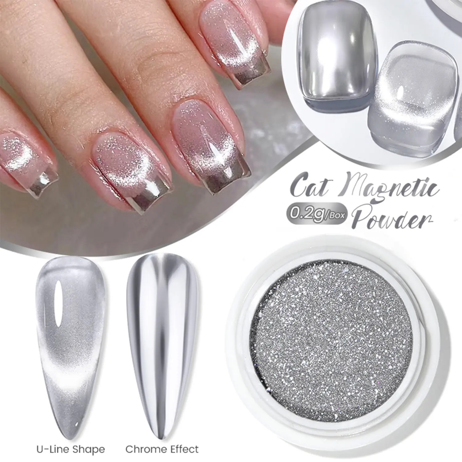 Cat Magnetic Powder 0.2g – Chrome Cat Eye Nail Powder, Ultra-Fine Magnetic Nail Art Pigment for Gel Polish