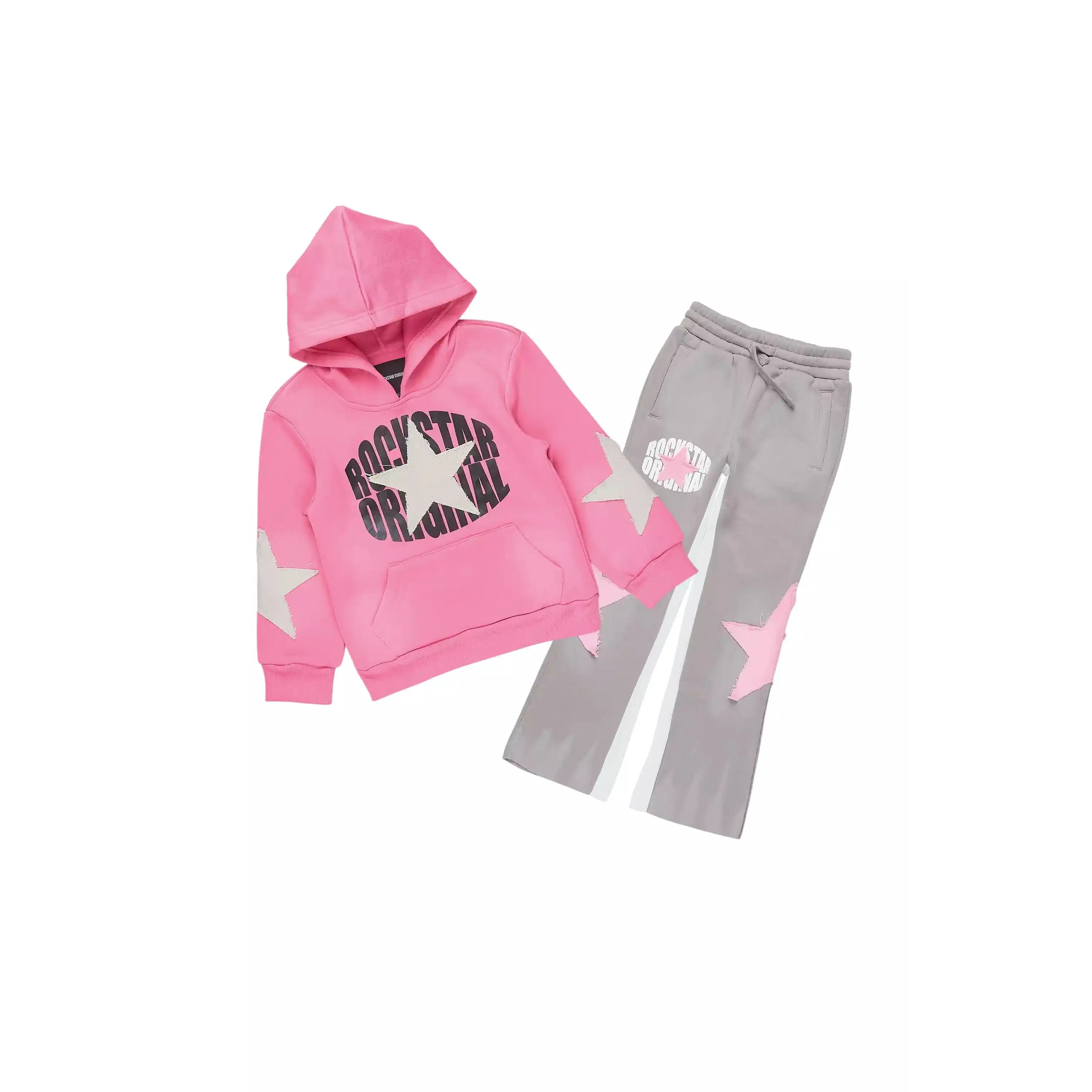 Girls Khaly Pink/Grey Stacked Track Set