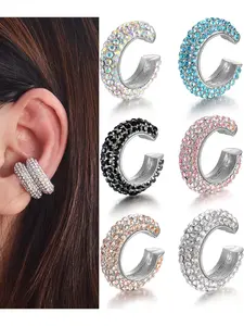 6 Pairs Non-Pierced Cubic Zirconia Ear Cuffs, Suitable for Unpierced Ears, Cartilage Clip-On Earrings, Women's Silver Color Jewelry