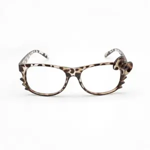 Female Kawaii Y2k Kitty Leopard Print Fashionable Glasses, Cute Cartoon Look Plastic Nerd Frames, Blue Light Blocking Decorative Fashion Eyewear Accessory for Women
