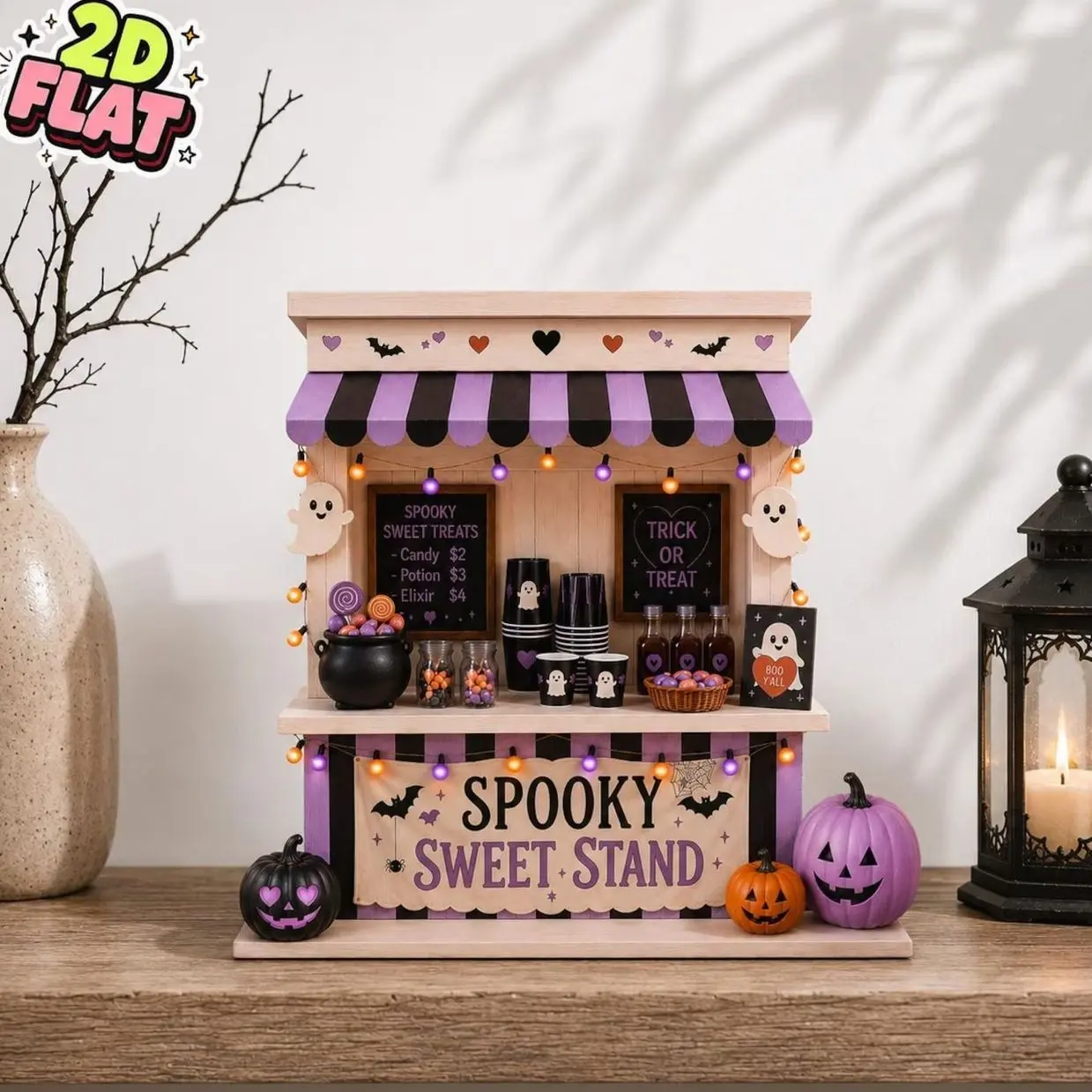 Spooky Sweet Stand Wooden Block Decor, Halloween Candy Stand Shelf Sitter, Ghost Trick or Treat Tiered Tray Halloween Decor