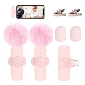 2 Pcs Wireless Lavalier MiniMicrophone for iPhone iPad, Professional Lapel Mics, Plug-Play,Ultra-Low Delay Noise ReductionChip of for Tiktok VideoRecording Audio Smartphone Wireless Lavalier Lapel Microphone Vlogging  Tools