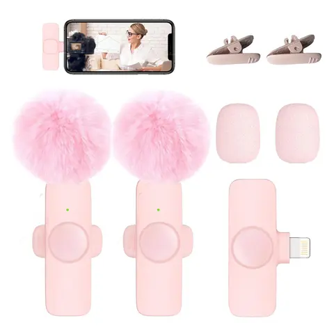 2 Pcs Wireless Lavalier MiniMicrophone for iPhone iPad, Professional Lapel Mics, Plug-Play,Ultra-Low Delay Noise ReductionChip of for Tiktok VideoRecording Audio Smartphone Wireless Lavalier Lapel Microphone Vlogging  Tools