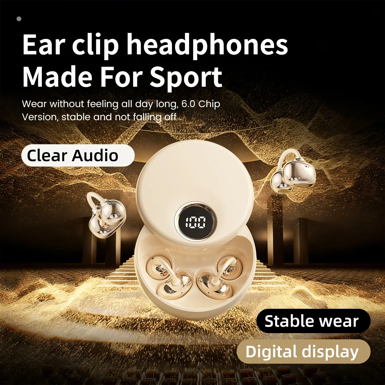 Women's Open-Ear Bluetooth Earphones - Bluetooth 6.0 Chip, High-Fidelity Stereo Sound, IPX7 Waterproof, Built-in ANC Microphone, Suitable for Gyms, Workplaces volume control headset touch operation audifonos para dormir